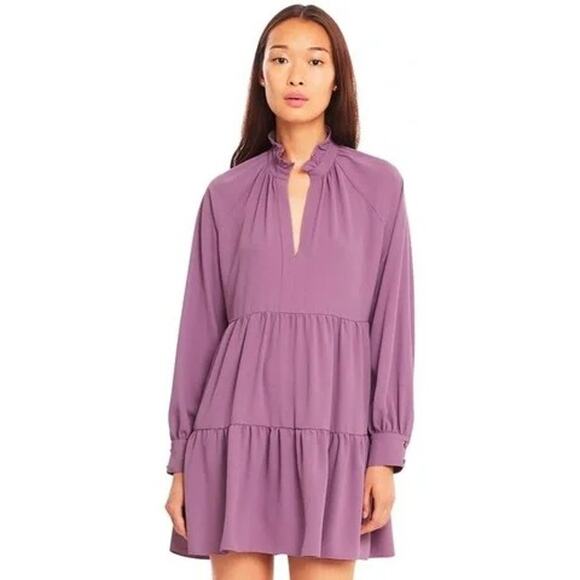 Amanda Uprichard Long Sleeve Tiered Mini Babydoll Dress Purple Womens Medium - Picture 1 of 7